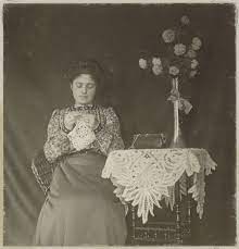 Lady from the Victorian Era Crocheting.