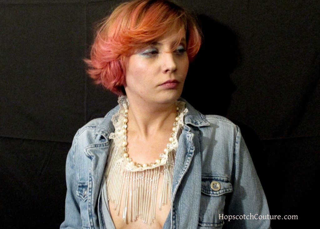 Model wearing glass beaded bridal necklace handmade by Marelle Couture for http://marellecouture.com/ #glassnecklace #bridalglassneckpiece #glassbeadednecklace