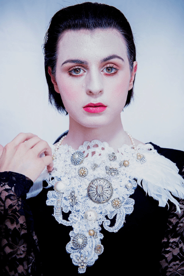 Photo of model wearing Statement Angel wing Bridal Neck Piece by Marelle Couture for Hopscotch Couture. https://hopscotchcouture.com/search?q=angel+wing+necklace&options%5Bprefix%5D=last #bridalneckpiece #angelwingnecklace #statementnecklace