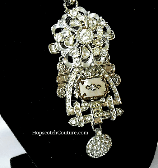 Statement Rhinestone Pendant by Marelle Couture. Made with vintage jewellery. https://marellecouture.etsy.com #rhinestonependant #vintageupcycled #OOAKJewellery #MarelleCouture
